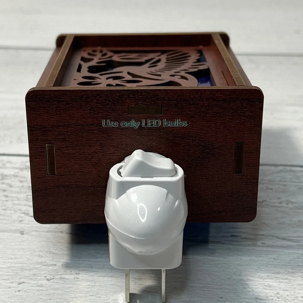 Hummingbird Lantern Night Light Wood Laser Cut Blue Light Plug In‎ Handmade